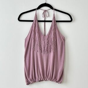 Mystree Purple Ruffle Halter Neck Tank Top